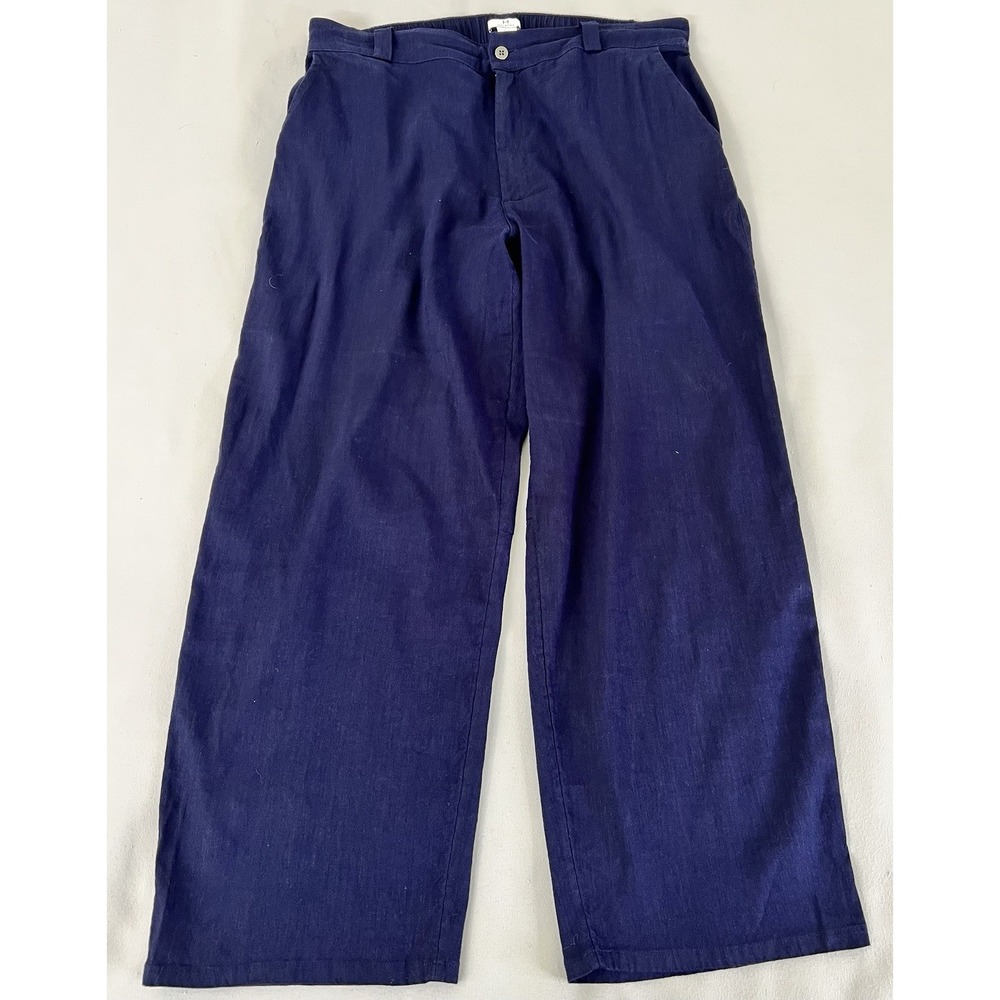 H Halston Size‎ XL Womens Pants Navy Blue  Linen Wide Leg Beach Casual